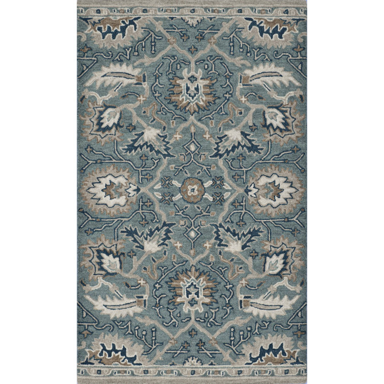 Handmade Gray Wool Rectangular Persian-Inspired Area Rug