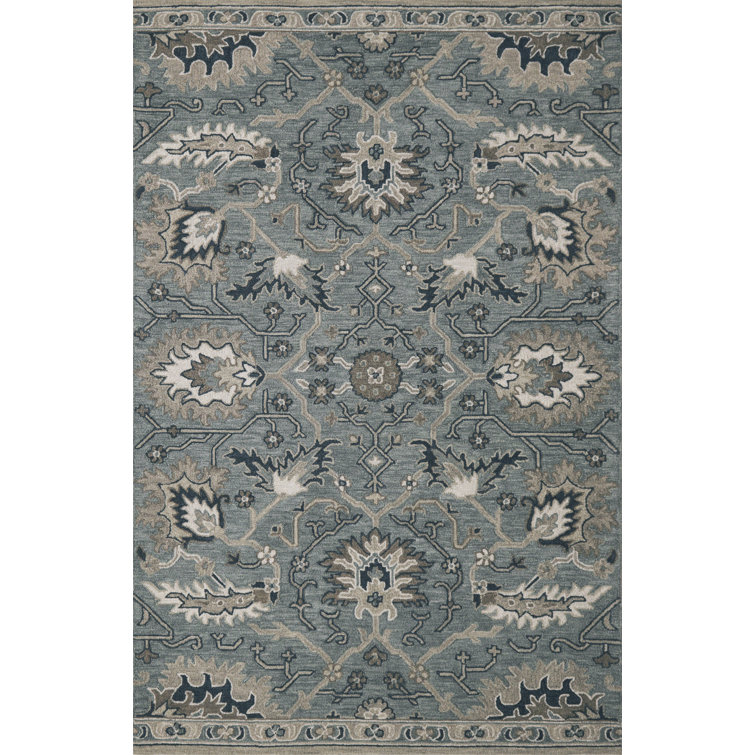 Handmade Aegean Wool Runner Rug in Blue/Gray/Green/White 2'3" x 8'