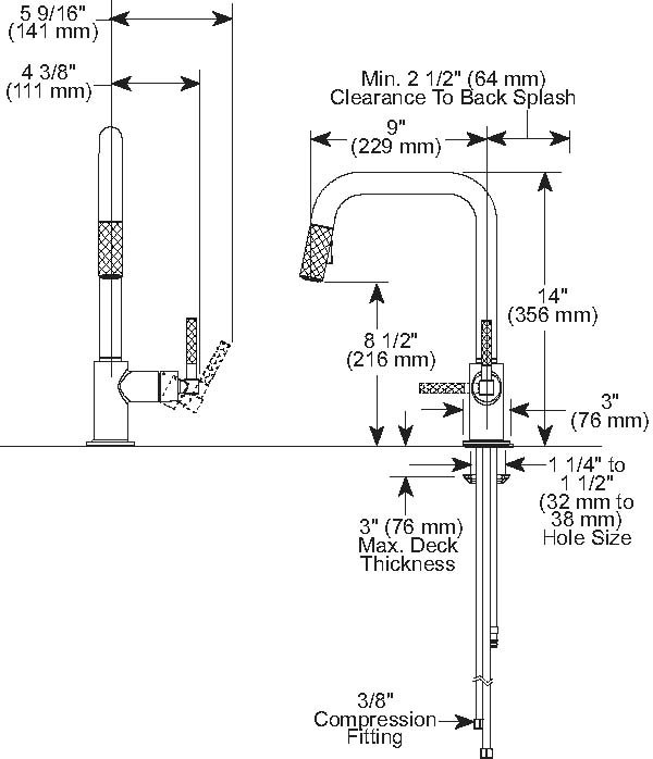 Modern Nickel 14" Pull-Out Spray Kitchen Faucet in Stainless Steel
