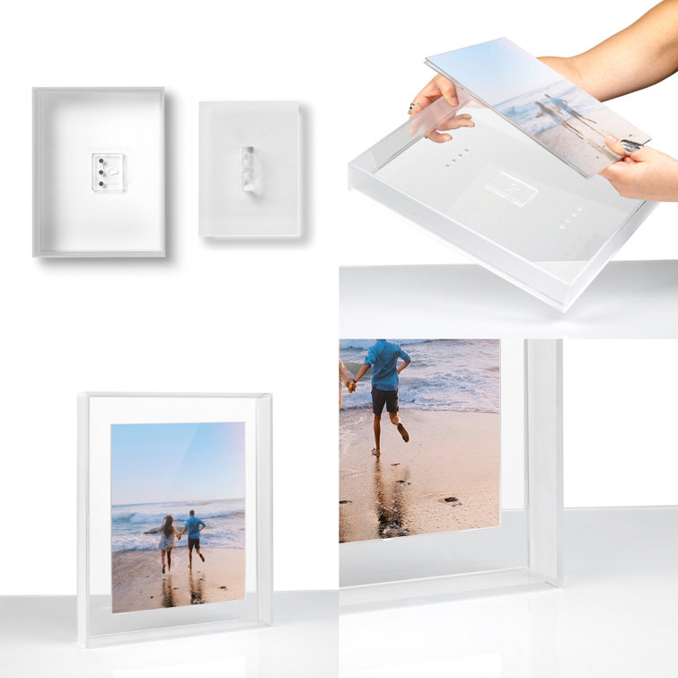 Clear Frost Acrylic Floating Frame for Tabletop or Wall, 8x10