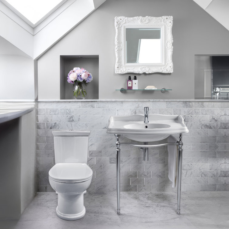 White Ceramic Wall-Mount Console Sink with Chrome Legs