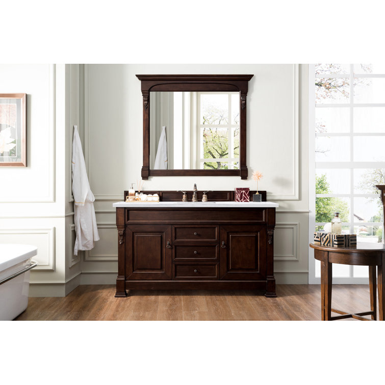 Warm Cherry 60" Engineered Wood Single Vanity Base with Decorative Backsplash
