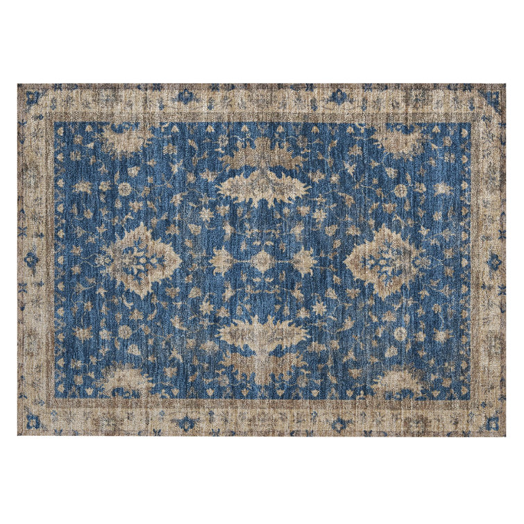 Navy Rectangular Washable Synthetic Indoor/Outdoor Rug