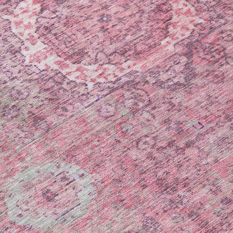 Washable Red Medallion Synthetic Runner Rug 2'3" x 7'6"
