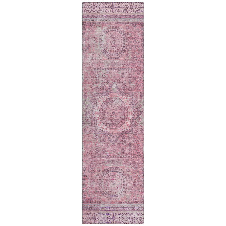 Washable Red Medallion Synthetic Runner Rug 2'3" x 7'6"