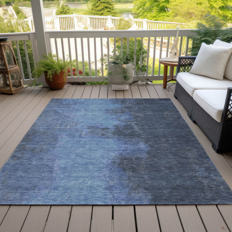 Navy Rectangular Synthetic Flat Woven Washable Rug 5' x 7'