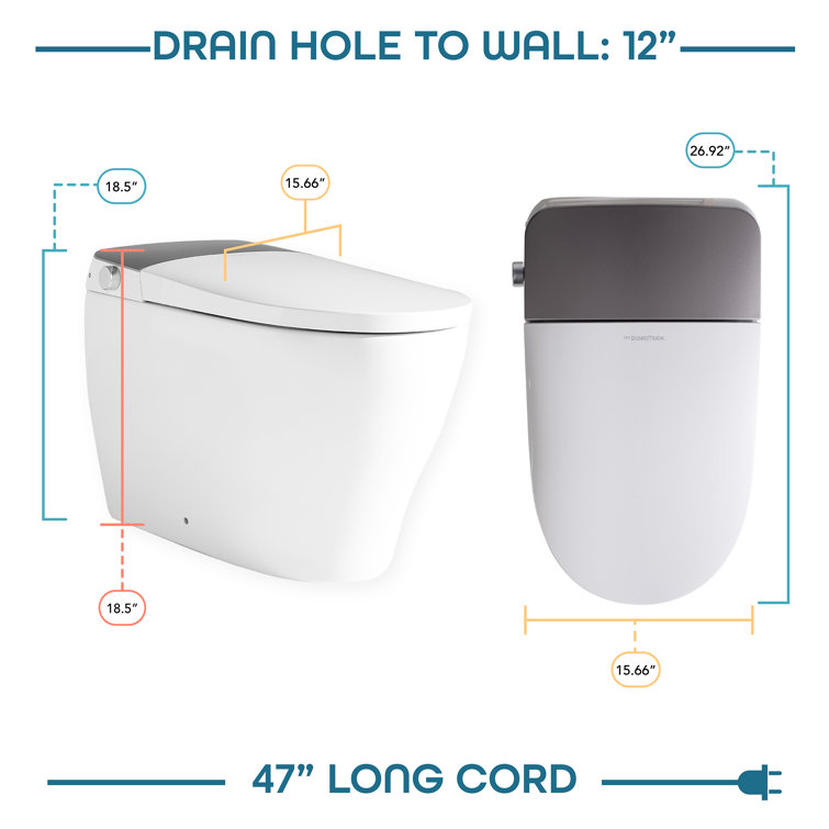Elongated White Ceramic Smart Bidet Toilet with Heated Seat