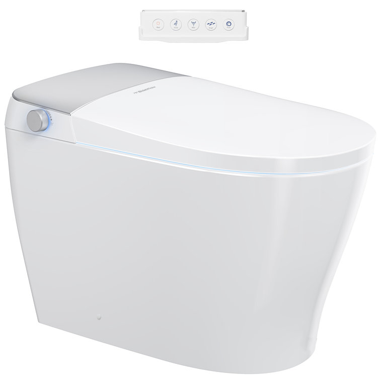 Elongated White Ceramic Smart Bidet Toilet with Heated Seat