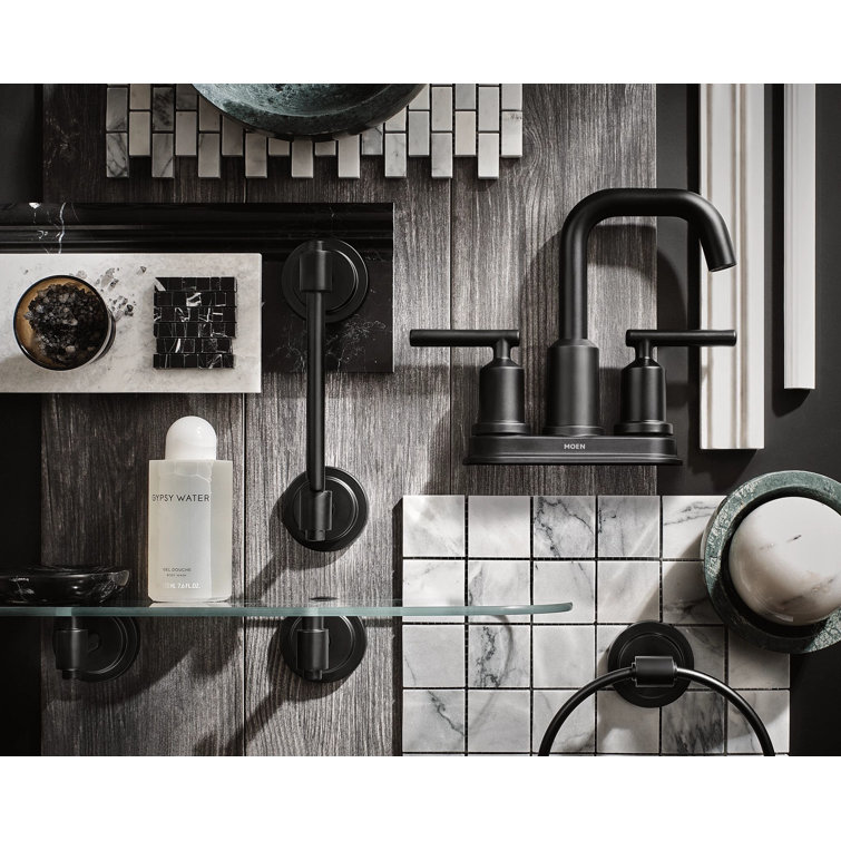 Matte Black Metal Modern Centerset Bathroom Faucet with Drain Assembly