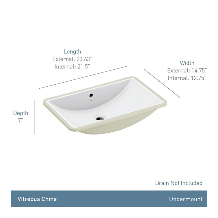 White Ceramic Rectangular Undermount Bathroom Sink, 23.6 x 14.75 Inch