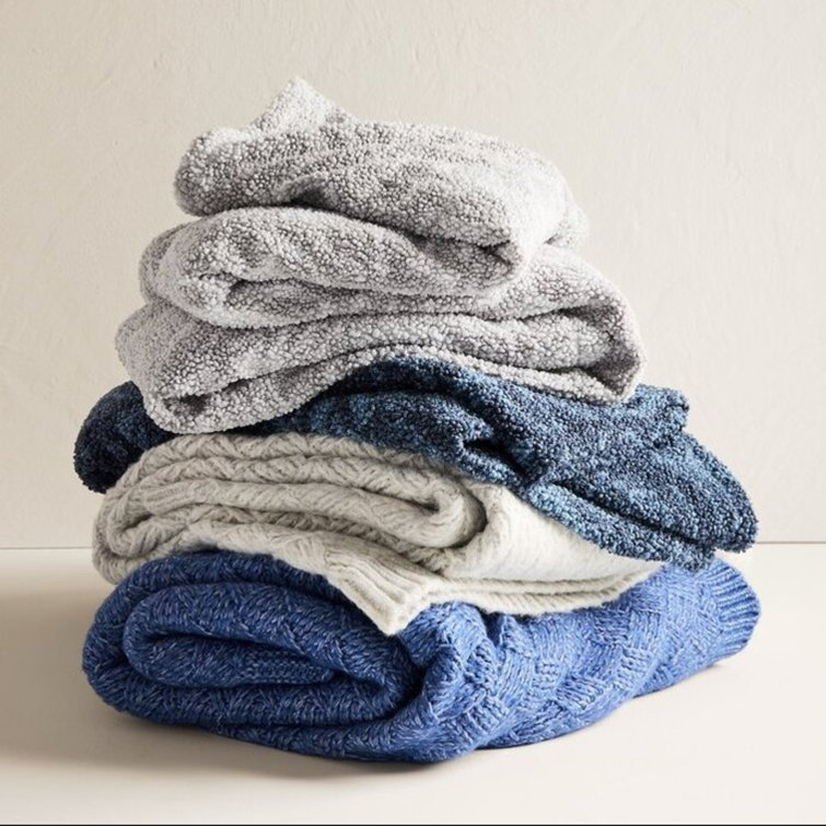 Gray Knitted Polyester Throw Blanket, 60 x 50 Inches