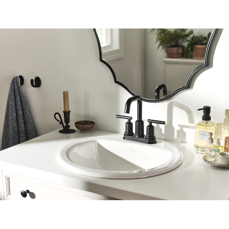 Matte Black Metal Modern Centerset Bathroom Faucet with Drain Assembly