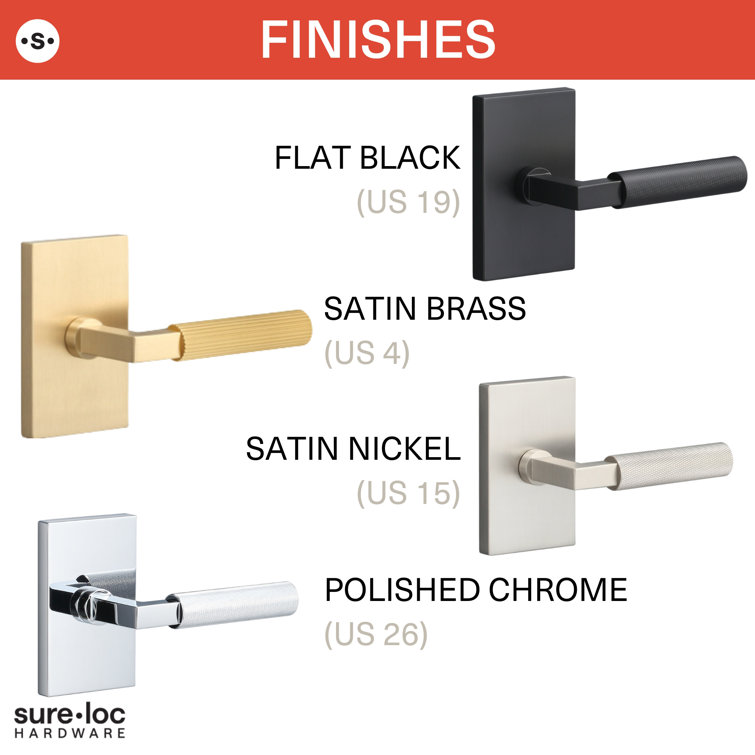 Flat Black Round Lever with Rectangle Rosette for Interior Doors