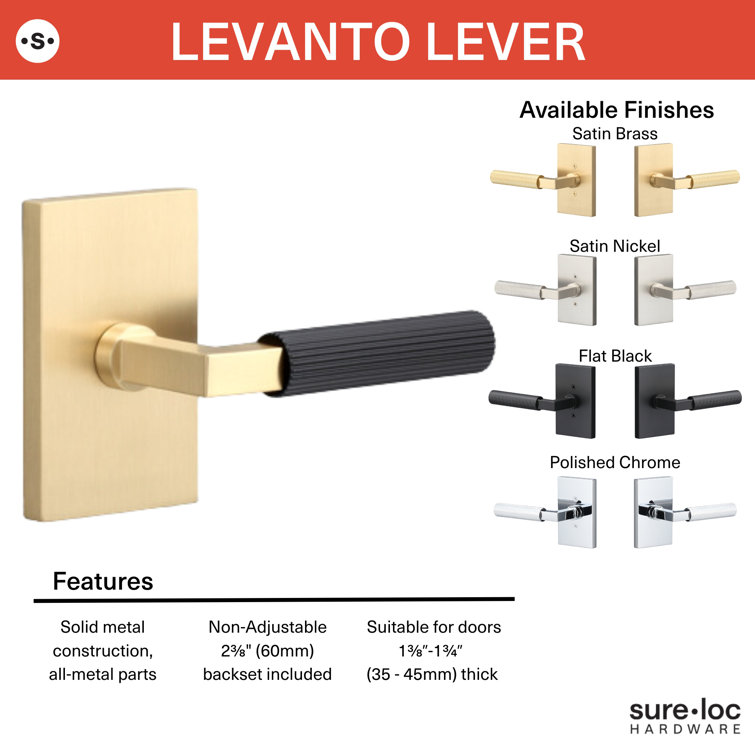 Flat Black Round Lever with Rectangle Rosette for Interior Doors