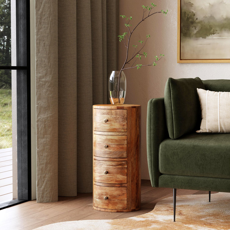Liam Round Chocolate Wood & Metal End Table with Storage