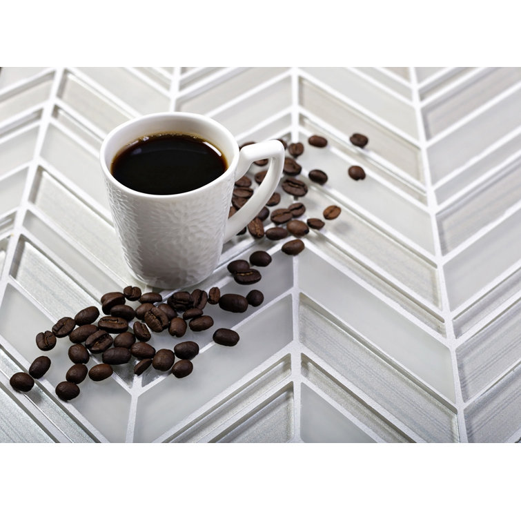 White Chevron Polished and Matte Glass Mosaic Tile