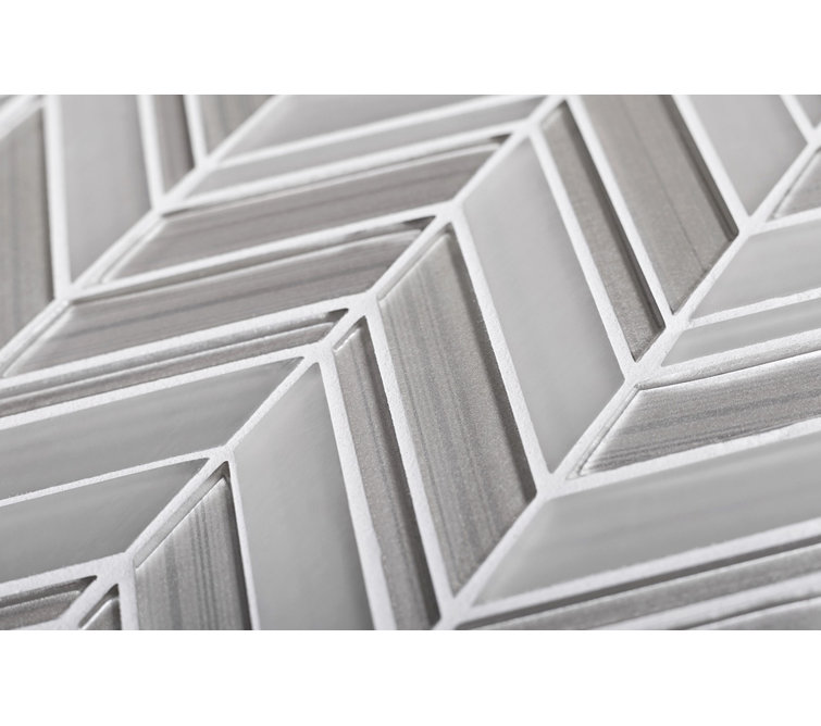White Chevron Polished and Matte Glass Mosaic Tile