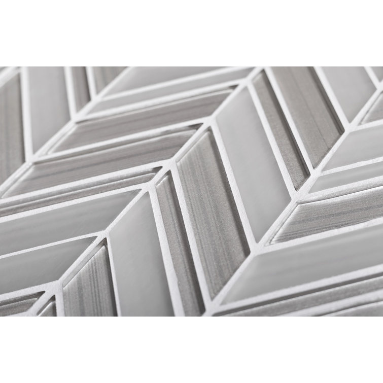 White Chevron Polished and Matte Glass Mosaic Tile