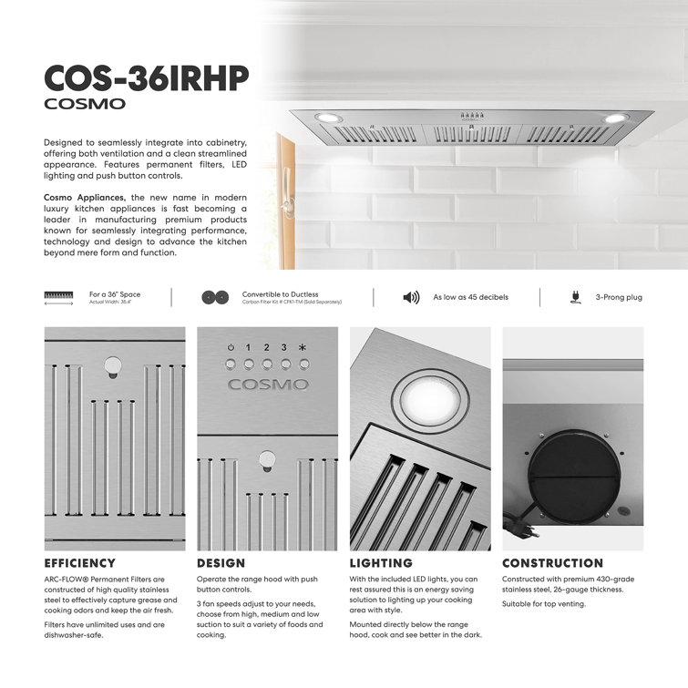 36-Inch Stainless Steel Convertible Insert Range Hood