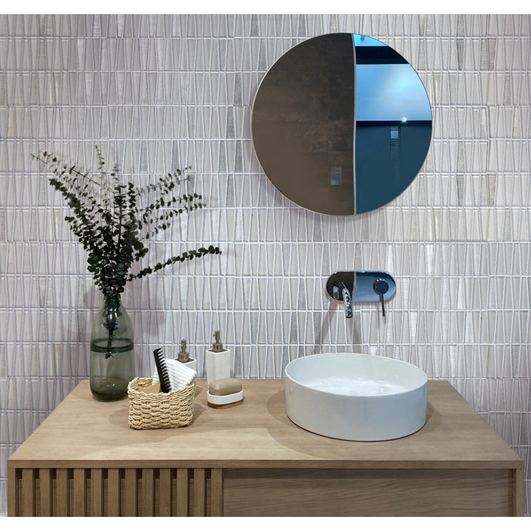 Silver and White Geometric Glass Mosaic Wall Tile