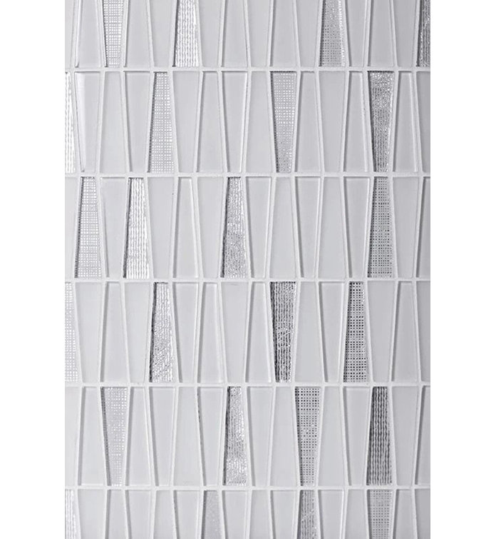 Silver and White Geometric Glass Mosaic Wall Tile