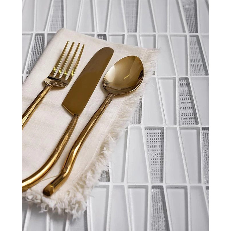 Silver and White Geometric Glass Mosaic Wall Tile