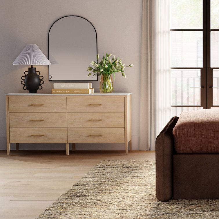 Mayfair Light Beige Wood and Marble Double Dresser