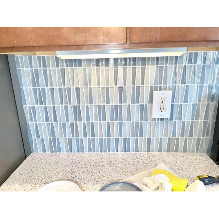 White and Blue Glass Trapezoid Mosaic Wall Tile