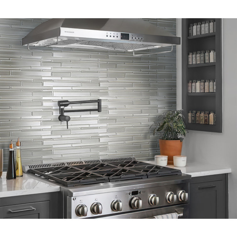 White Linear Glass Mosaic Tile for Bathroom and Kitchen