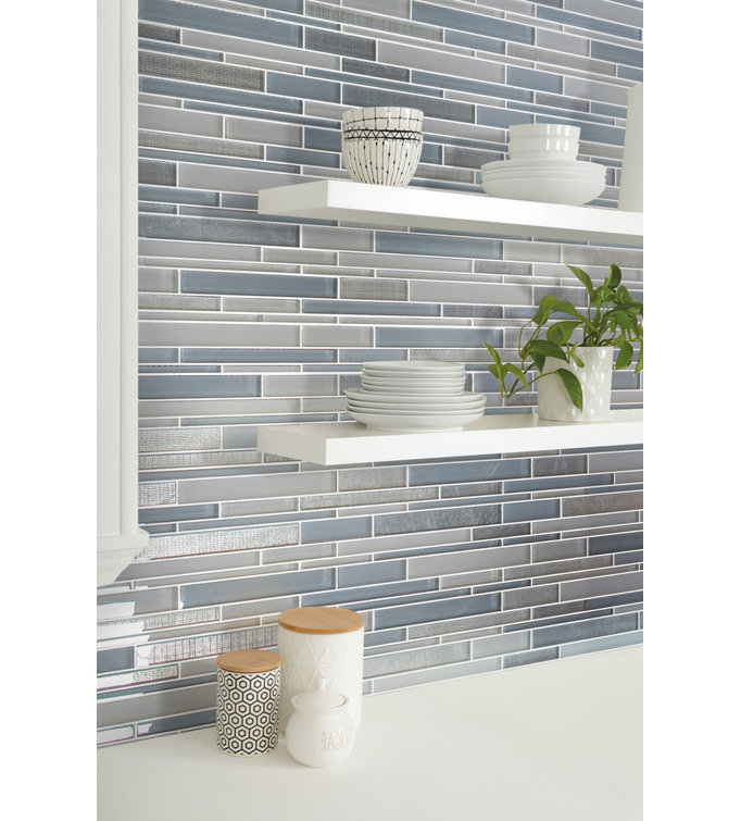 White and Blue Linear Glass Mosaic Tile for Walls
