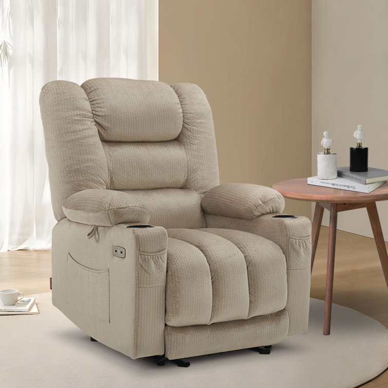 Beige Power Recliner with Heat, Massage, and USB Ports