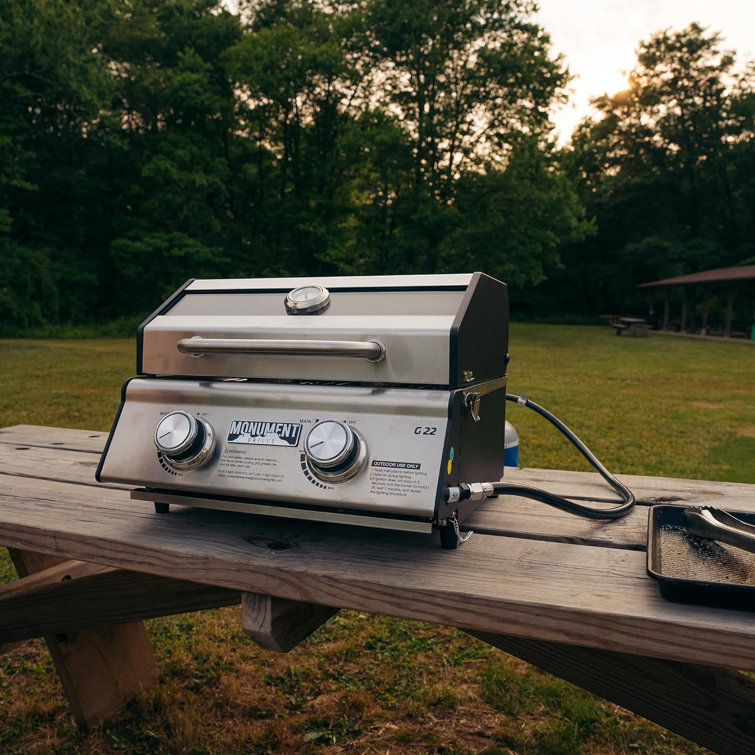 Portable Stainless Steel 2-Burner Propane Gas Grill with Clearview Lid