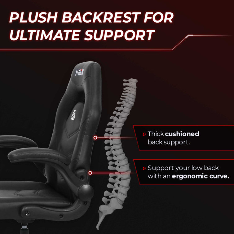 NEO CHAIR N-gen Gaming Chair, Ergonomic Leather Computer Desk Chair, Adjustable Swivel Task Chair with Flip-Up Armrest for Adults, Black