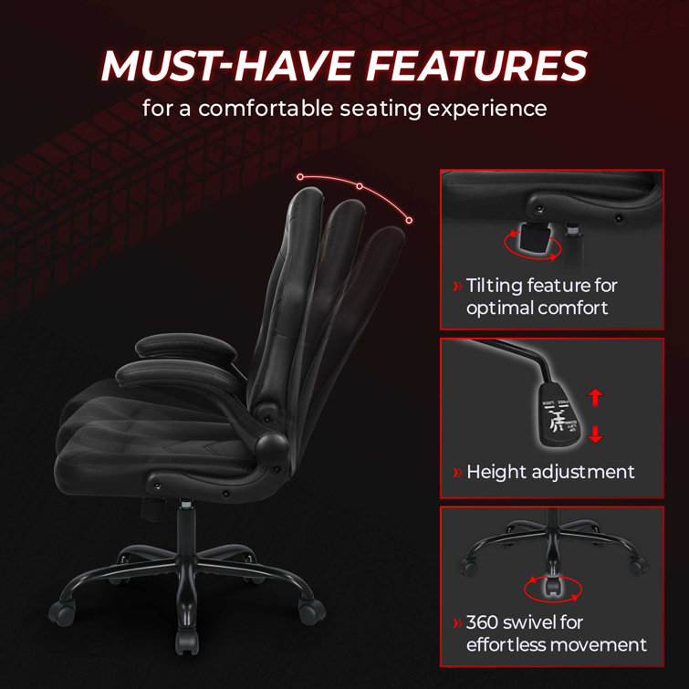 NEO CHAIR N-gen Gaming Chair, Ergonomic Leather Computer Desk Chair, Adjustable Swivel Task Chair with Flip-Up Armrest for Adults, Black