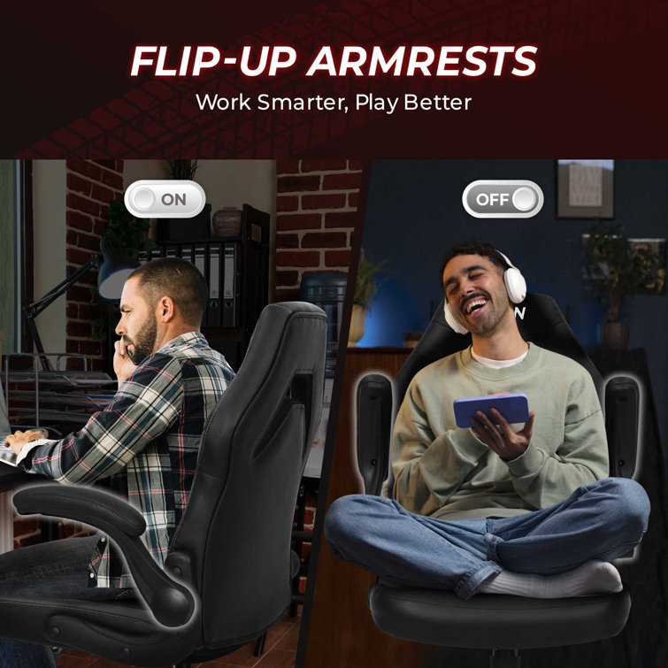 NEO CHAIR N-gen Gaming Chair, Ergonomic Leather Computer Desk Chair, Adjustable Swivel Task Chair with Flip-Up Armrest for Adults, Black