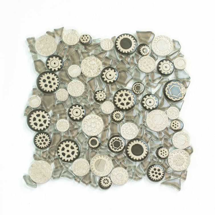 Gold and Beige Circular Patterned Glass Wall Tile