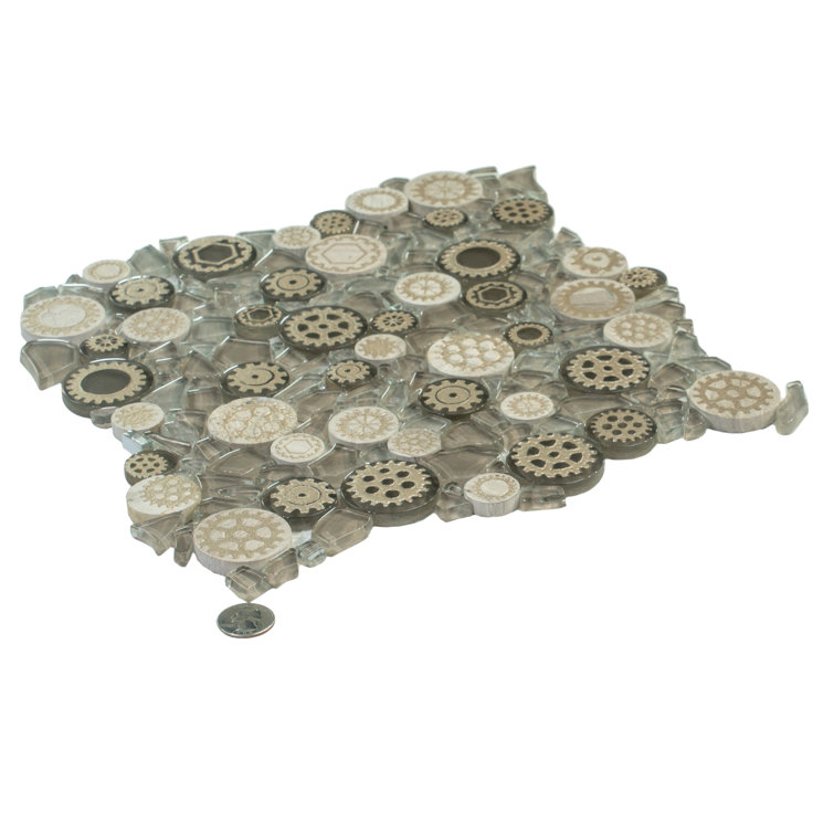 Gold and Beige Circular Patterned Glass Wall Tile