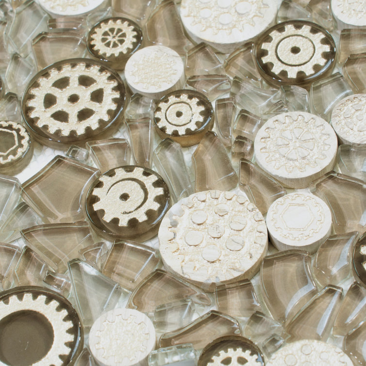 Gold and Beige Circular Patterned Glass Wall Tile