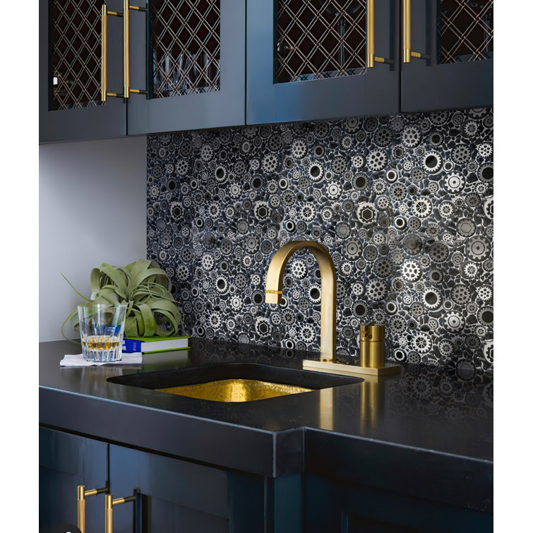 Black and Gray Gear Pattern Glass Mosaic Wall Tile