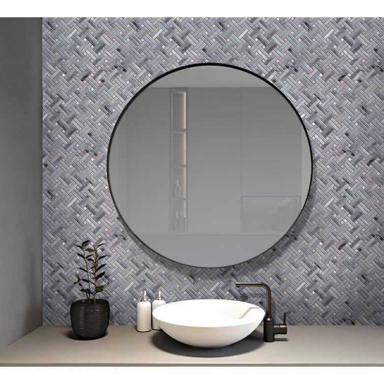 11.2" x 11.5" Gray Polished Marble Mosaic Tile Sheet