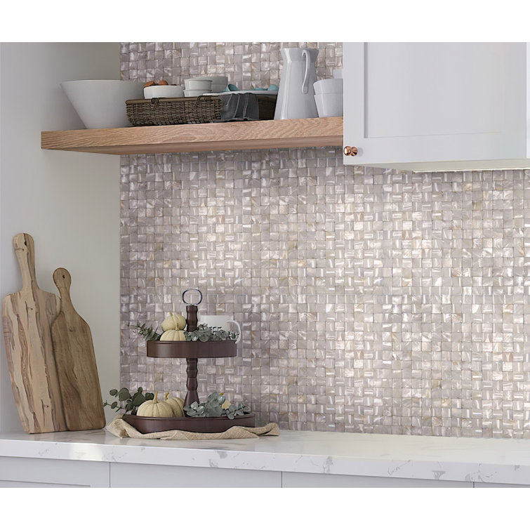 12" x 12" Textured Pearl White Shell Mosaic Tile