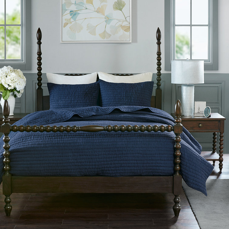 Beckett Deep Brown Acacia Queen Poster Bed with Rolling Pin Headboard