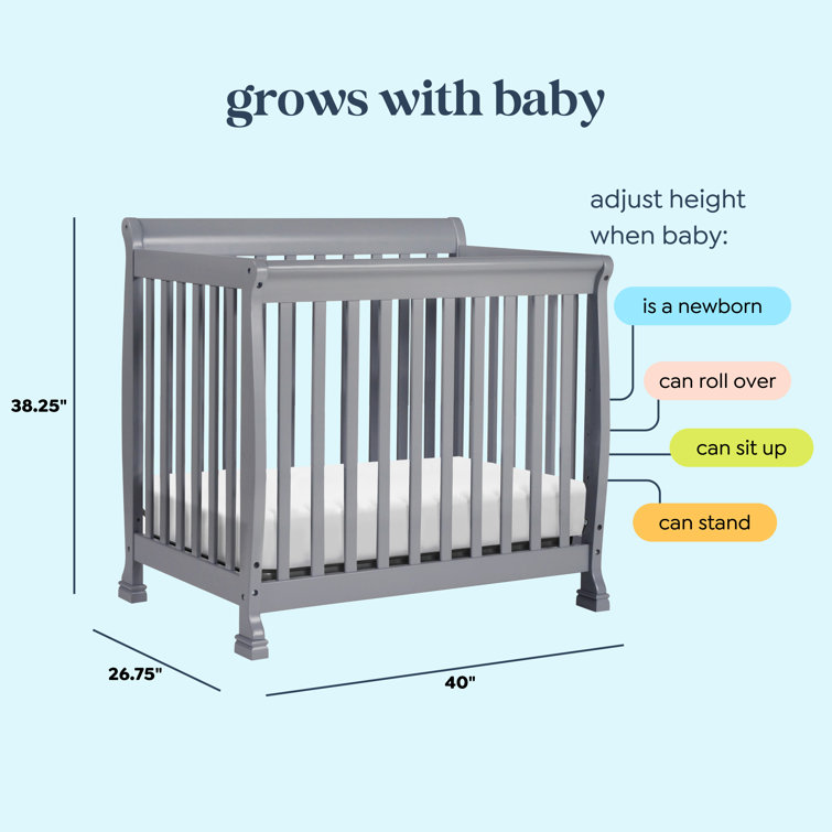 Gray Convertible Mini Crib with Twin Bed Option