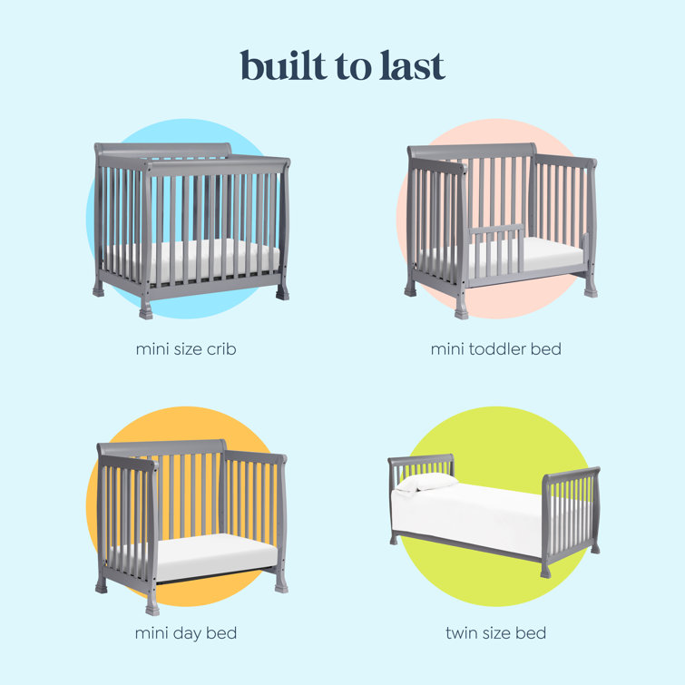 Gray Convertible Mini Crib with Twin Bed Option