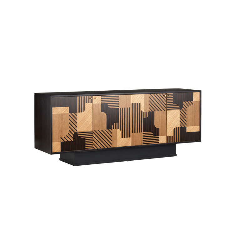 Memphis Natural and Espresso Wood Sideboard with Brass Accents