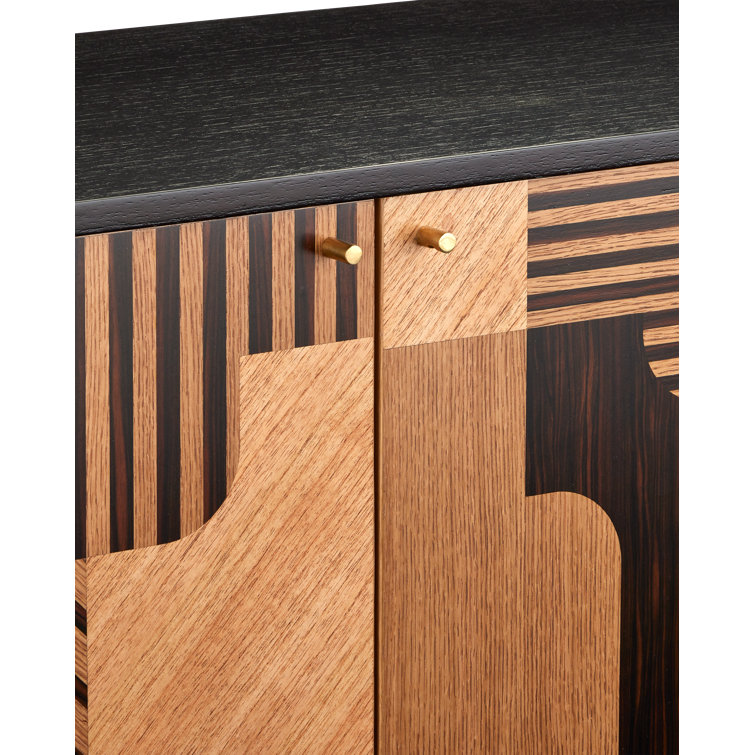Memphis Natural and Espresso Wood Sideboard with Brass Accents