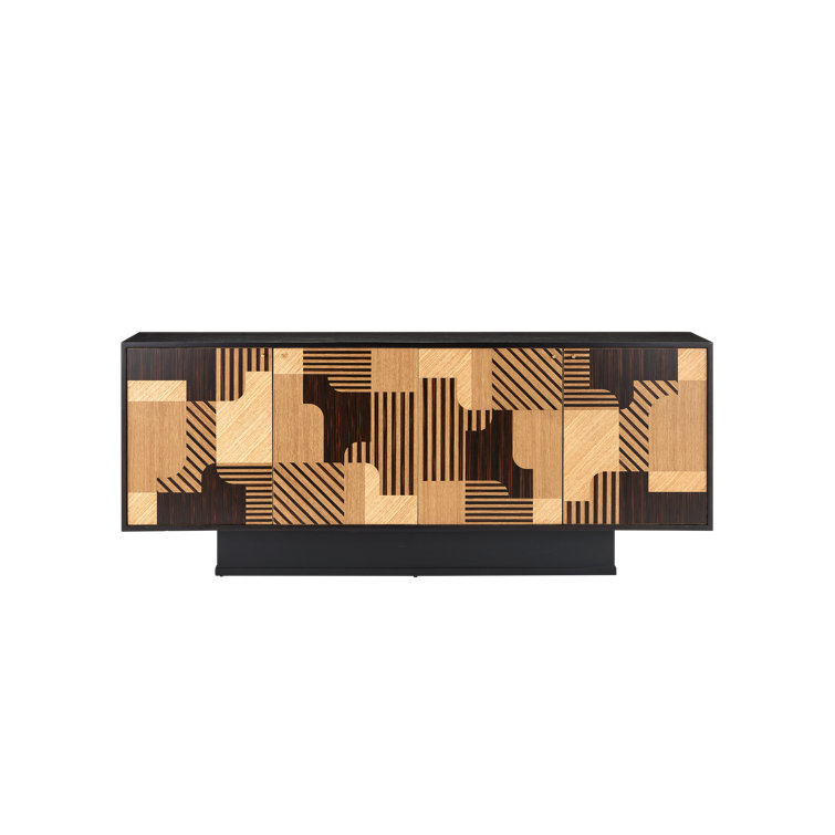 Memphis Natural and Espresso Wood Sideboard with Brass Accents