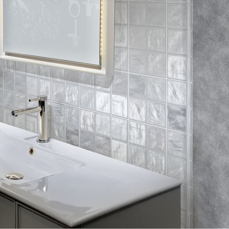 Duchess Glossy Gray Ceramic Subway Wall Tile 4-in x 4-in