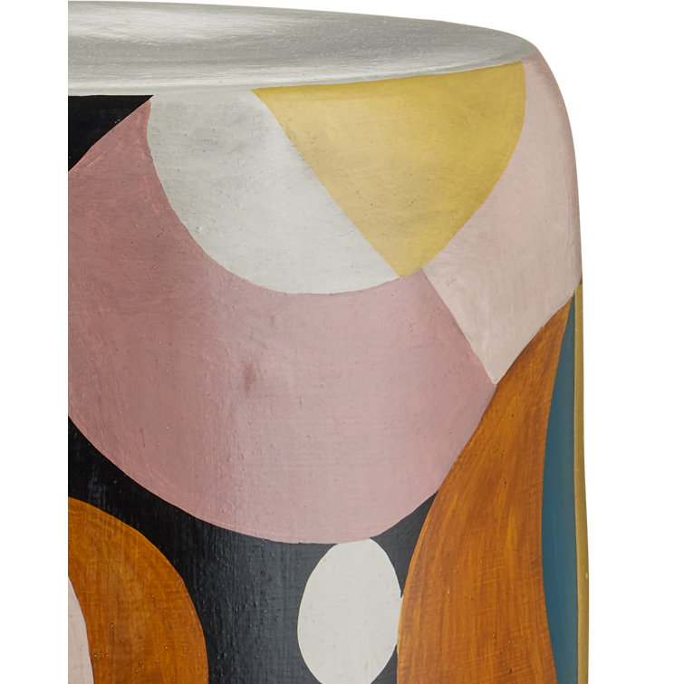 Multicolor Hand-Painted Round Terracotta Accent Table