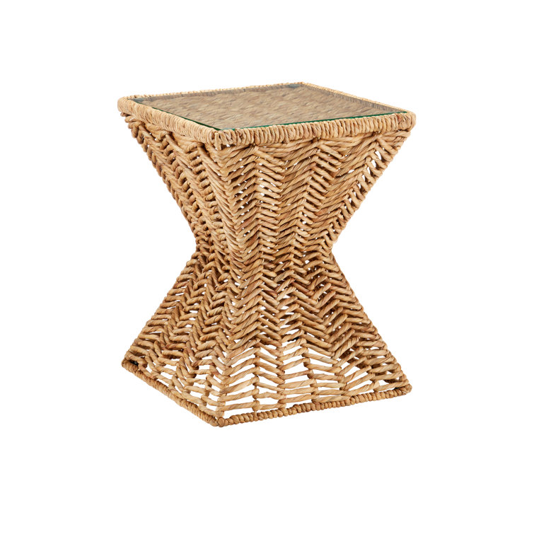 Natural Water Hyacinth and Glass Square Accent Table